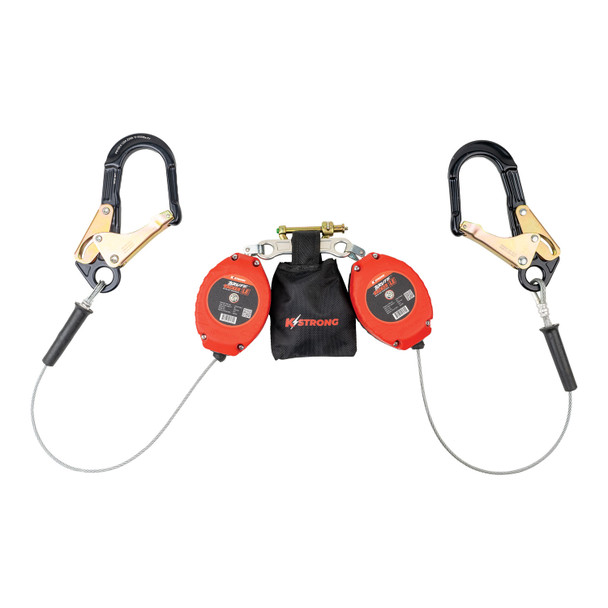 KStrong BRUTE Backer LE Dual 8.5 ft. Cable SRL with aluminum swivel rebar hooks at anchorage end, other end dorsal connector shock pack assembly (ANSI) UFS316106LD